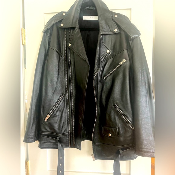 IRO Oversized Black Leather Moto Jacket - Picture 7 of 9